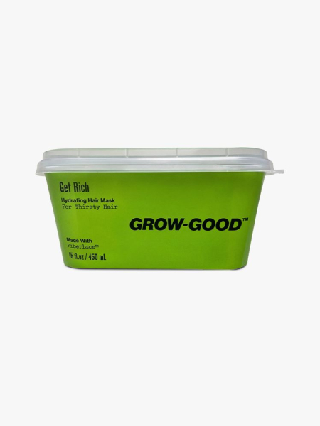 Grow-Good Get Rich Hydrating Hair Mask in branded tub component on a light gray background